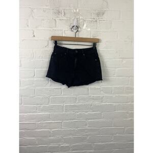 Talula Aritzia Women's Denim Shorts High Rise Frayed Hem Black Size 25
